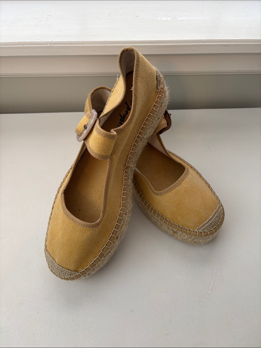 Free People Tan Canvas Espadrille Mary Jane Flats size 40/9.5